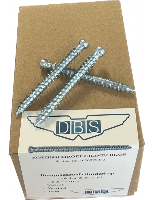 DBS Kozijnschroef Cilinderkop 7,5 x 72mm / per 100